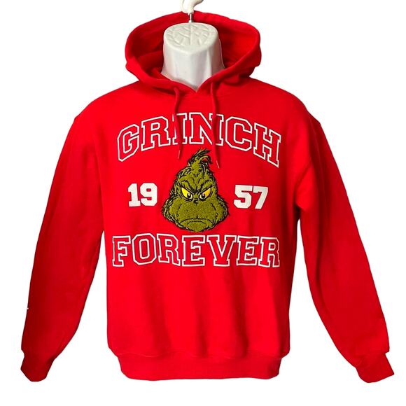 The Grinch GRINCH FOREVER Chenille Face Ugly Christmas Hoodie Sweatshirt Size XS - Picture 1 of 4